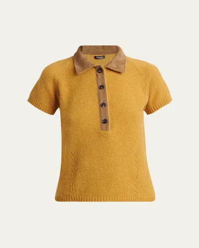 Kiton Wool Knit Polo In Yellow