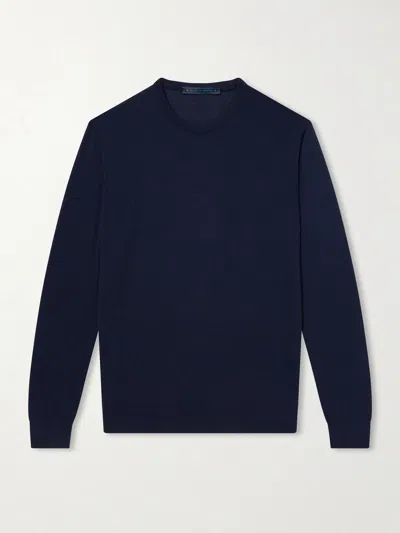 Kiton Wool Knit Sweater In Blue