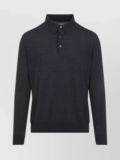 Kiton Long-sleeved Knitted Polo Shirt In Gray