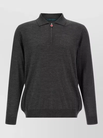 Kiton Wool Long Sleeve Polo Shirt Lightweight In Black