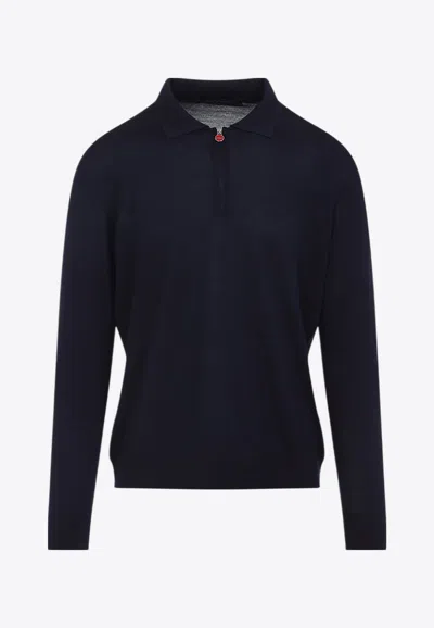 Kiton Wool Long-sleeved Polo Sweater In Blue