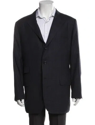 Pre-owned Kiton Wool Plaid Print Blazer In Blue