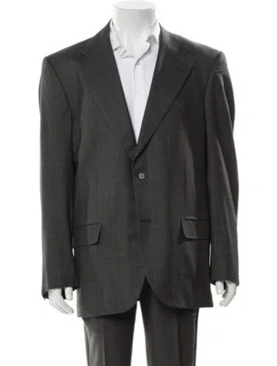 Pre-owned Kiton Wool Plaid Print Blazer In Gray