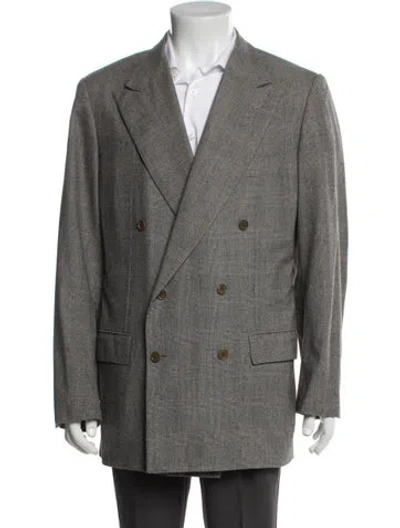 Pre-owned Kiton Wool Plaid Print Blazer In Grey