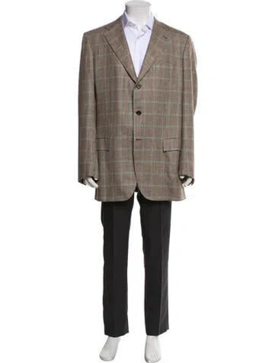 Pre-owned Kiton Wool Plaid Print Blazer In Neutral