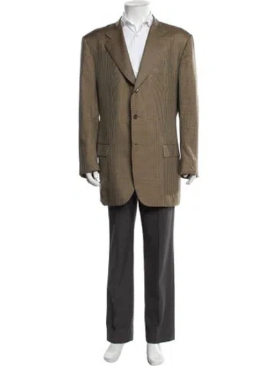 Pre-owned Kiton Wool Plaid Print Blazer In Neutrals