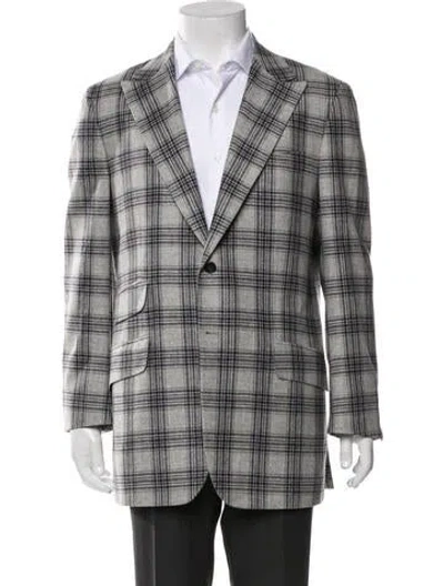 Pre-owned Kiton Wool Plaid Print Jacket In Grey