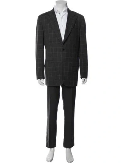 Pre-owned Kiton Wool Plaid Print Jacket In Grey