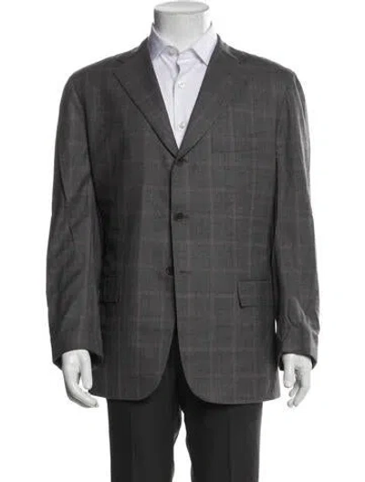 Pre-owned Kiton Wool Plaid Print Two-piece Blazer In Gray