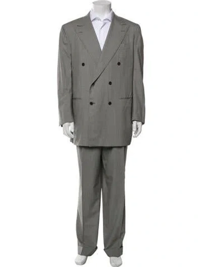 Pre-owned Kiton Wool Plaid Print Two-piece Blazer In Gray