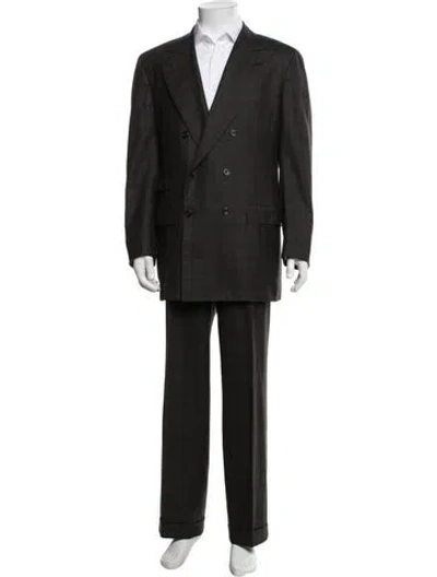 Pre-owned Kiton Wool Plaid Print Two-piece Suit In Black