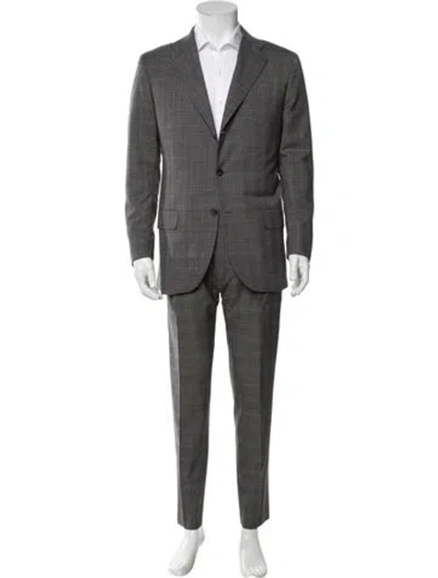 Pre-owned Kiton Wool Plaid Print Two-piece Suit In Gray
