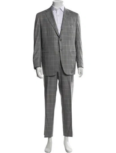 Pre-owned Kiton Wool Plaid Print Two-piece Suit In Grey
