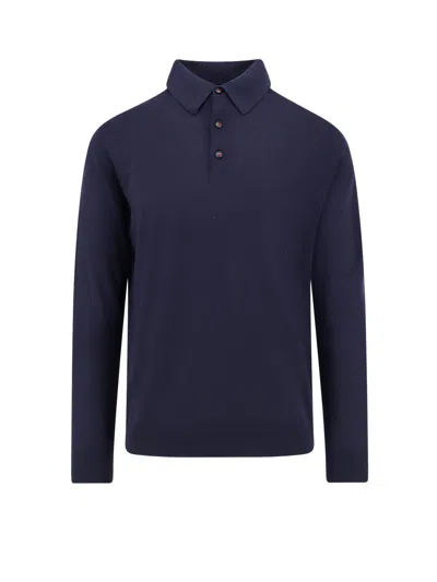Kiton Long Sleeve Polo Shirt In Blue