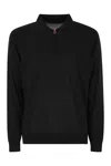 Kiton Wool Long Sleeve Polo With Ribbed Cuffs And Hem In Black