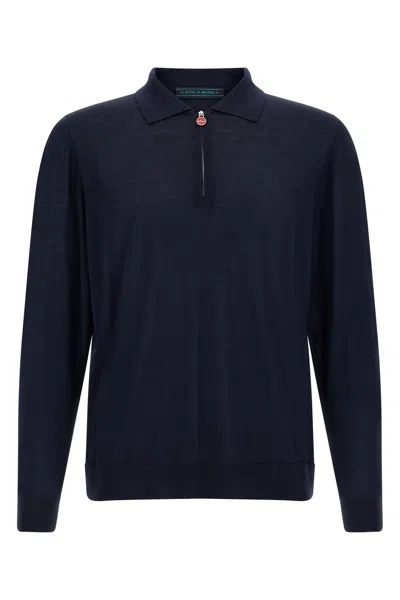 Kiton Wool Polo Shirt 14 Microns In Blue