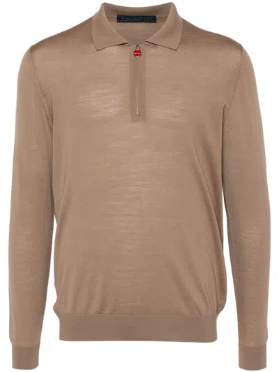 Kiton Wool Polo Shirt In Neutrals