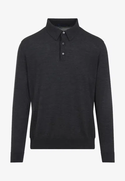 Kiton Long-sleeved Knitted Polo Shirt In Gray