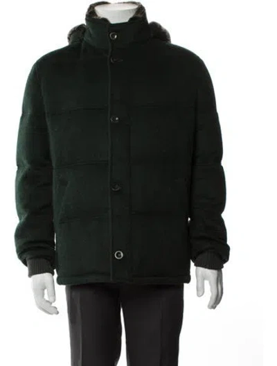 Pre-owned Kiton Wool Puffer Coat In Green