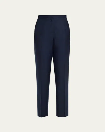 Kiton Wool-silk Tapered-leg Ankle Trousers In Blue