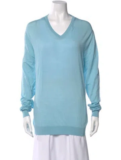 Pre-owned Kiton Wool V-neck Sweater In Blue