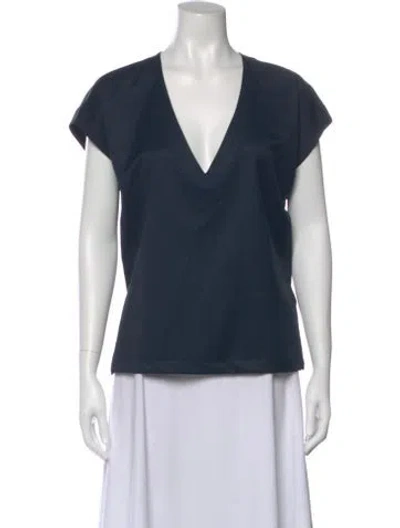 Pre-owned Kiton Wool V-neck Top In Blue