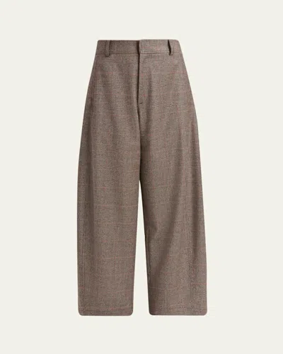 Kiton Wool-cashmere Check Barrel-leg Trousers In Rust