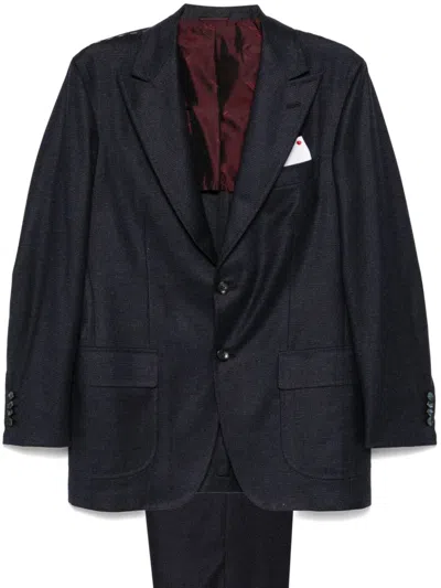 Kiton Wool-cashmere Check Pant Suit In Blue
