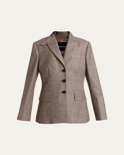 Kiton Wool-cashmere Check Single-breasted Jacket In Brown