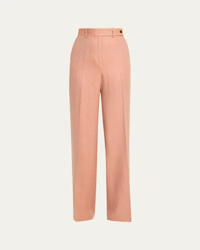 Kiton Wool-silk Herringbone Straight-leg Trousers In Pink