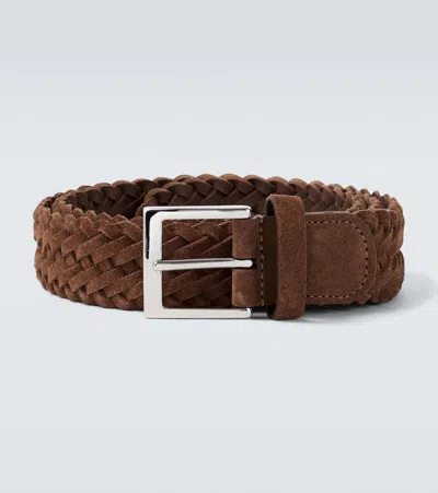 Kiton Woven Suede Belt In Brown