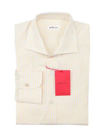 Pre-owned Kiton Yellow Striped Cotton Shirt - Slim - (kt06292215)
