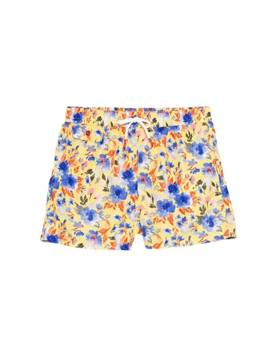 Kiton Yellow Swim Shorts With Floral Print In Multicolour
