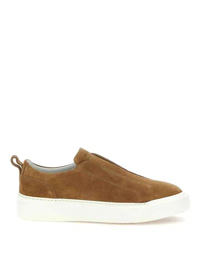 Kiton Slip-on Suede Leather Sneakers In Brown