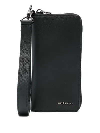 Kiton Zip-around Leather Wallet In Black