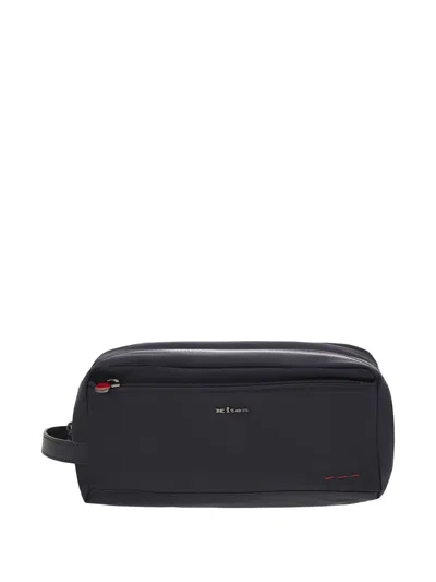 Kiton Logo-lettering Zipped Wash Bag In Black
