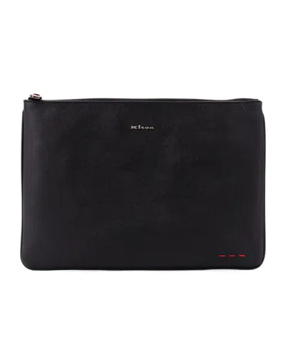 Kiton Zip Opening And Closing Clutch In Black