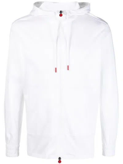 Kiton Zip-up Cotton Drawstring Hoodie In White