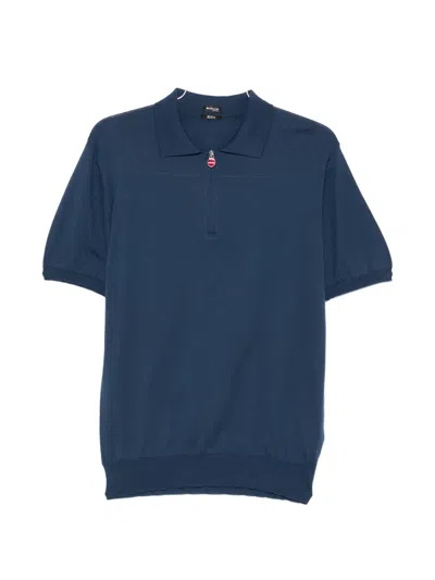 Kiton Short-sleeved Zip-up Polo Shirt In Blue