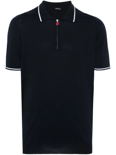 Kiton Zip-up Cotton Polo Shirt In Black