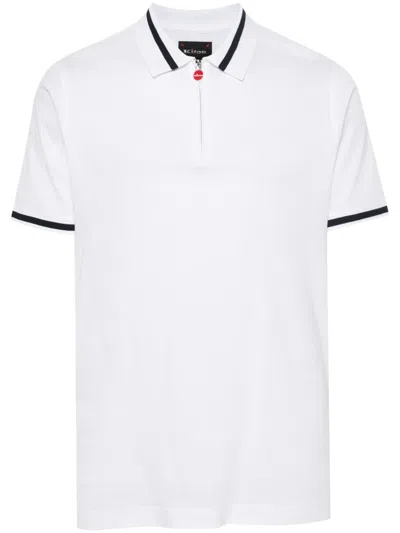 Kiton Zip-up Cotton Polo Shirt In White
