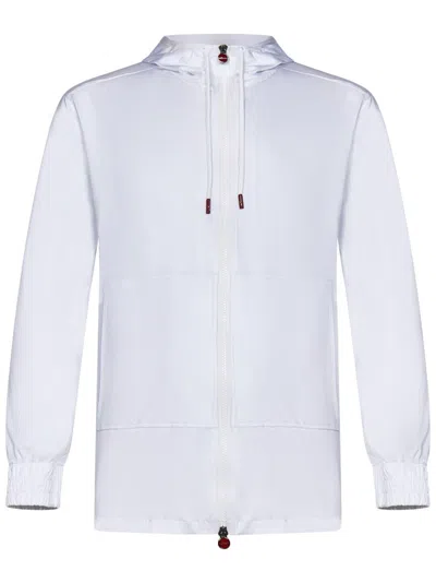 Kiton Zip-up Cotton Sweatshirt With Drawstring Hood In White