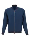 Kiton Zip-up Linen Jacket In Blue