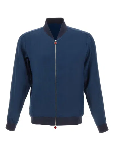Kiton Zip-up Linen Jacket In Blue