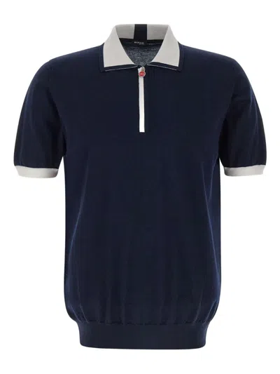 Kiton Zip-up Polo Shirt In Blue