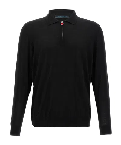 Kiton Zipped Knitted Polo Shirt In Black