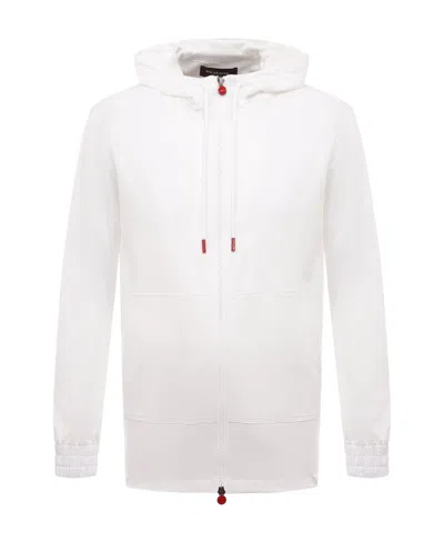 Kiton Zippered Hooded Sweatshirt In White