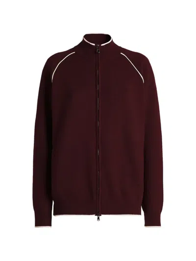 Kiton Zip-up Contrast-trim Cardigan In Red