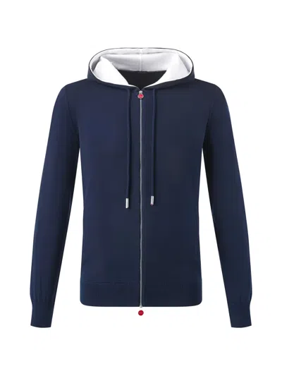 Kiton Zip-up Fine-knit Hoodie In Blue