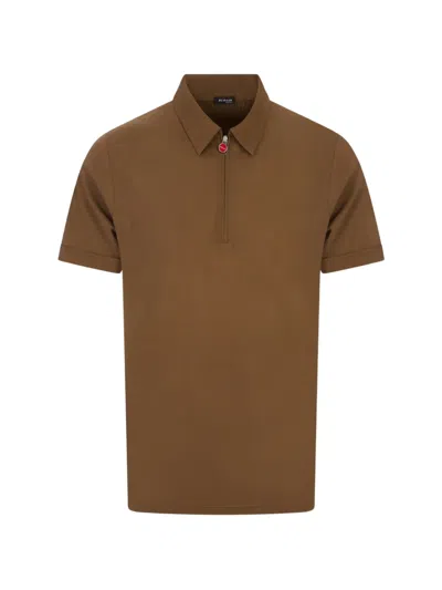 Kiton Cotton Half-zip Polo Shirt In Brown